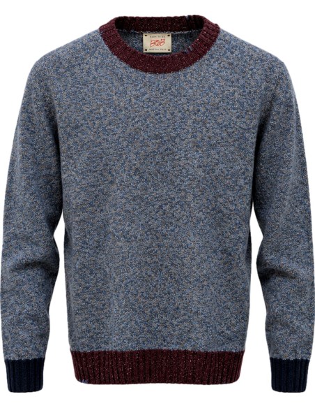 Jersey Bob Cuello Redondo Jaspeado azul – Lana Shetland Zegna Baruffa vista frontal
