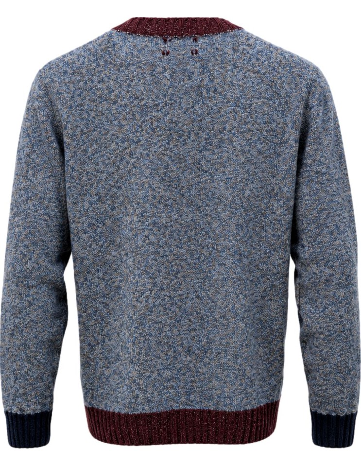 Jersey Bob Cuello Redondo Jaspeado azul – Lana Shetland Zegna Baruffa vista espalda