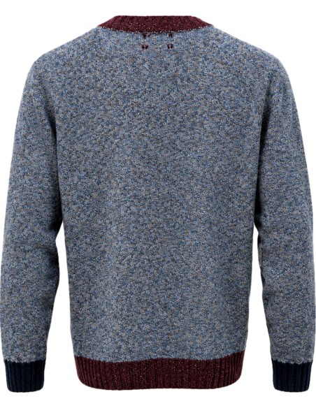 Jersey Bob Cuello Redondo Jaspeado azul – Lana Shetland Zegna Baruffa vista espalda