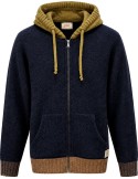 Cardigan Bob azul con capucha y contrastes  – Lana Shetland Zegna Baruffa