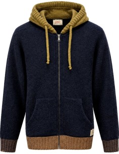 Cardigan Bob azul con capucha y contrastes  – Lana Shetland Zegna Baruffa vista frontal