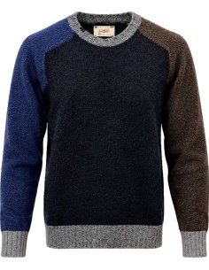 Jersey de cuello redondo Bob en lana Zegna Baruffa – tricolor marino, marrón y gris