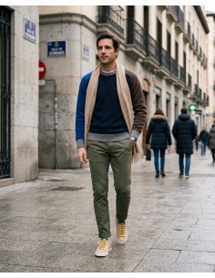 Jersey de cuello redondo Bob en lana Zegna Baruffa – tricolor marino, marrón y gris 2