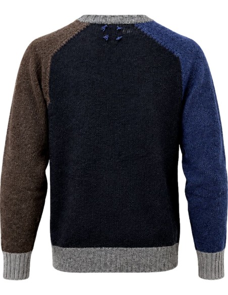 Jersey de cuello redondo Bob en lana Zegna Baruffa – tricolor marino, marrón y gris  vista espalda