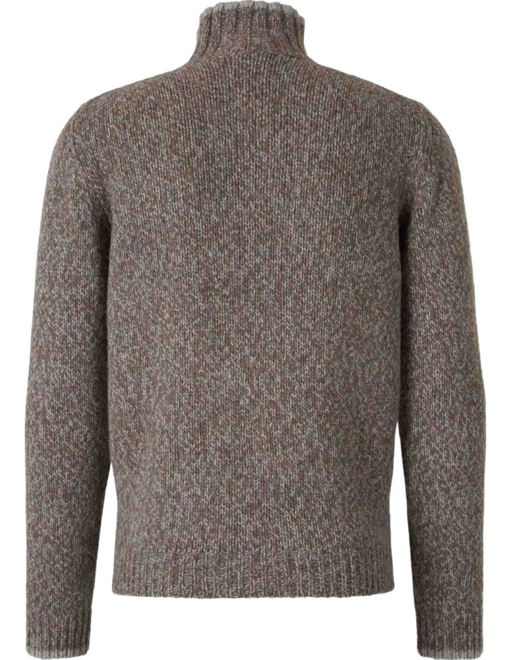 Jersey Fedeli Baby Alpaca media cremallera jaspeado marrón vista espalda