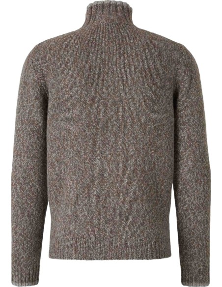 Jersey Fedeli Baby Alpaca media cremallera jaspeado marrón vista espalda