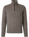 Jersey Fedeli Baby Alpaca media cremallera jaspeado marrón vista frontal
