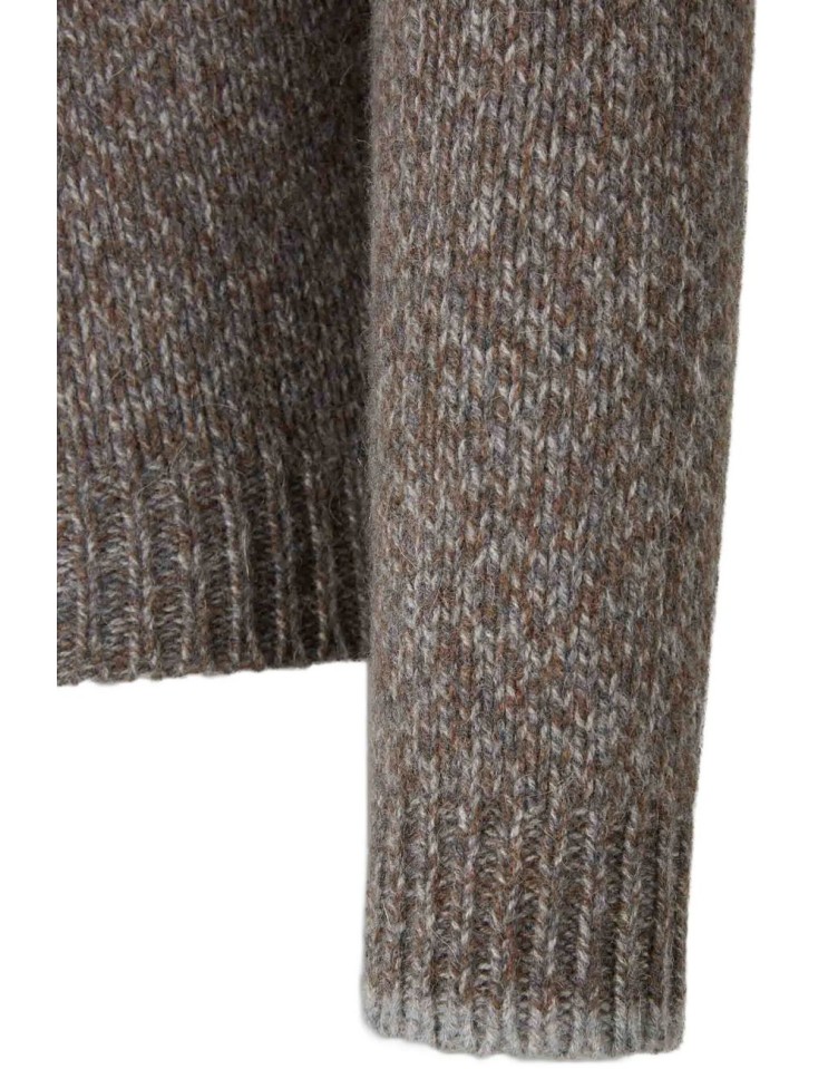 Jersey Fedeli Baby Alpaca media cremallera jaspeado marrón detalla puño