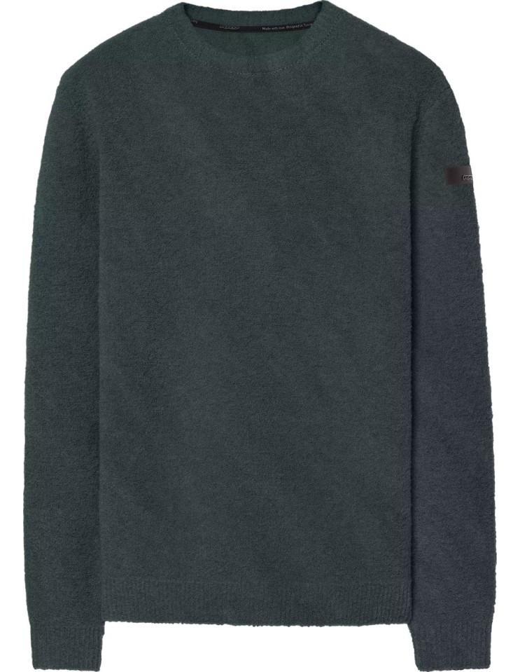 Jersey RRD Bouclé Round Knit verde de cuello redondo vsita frontal