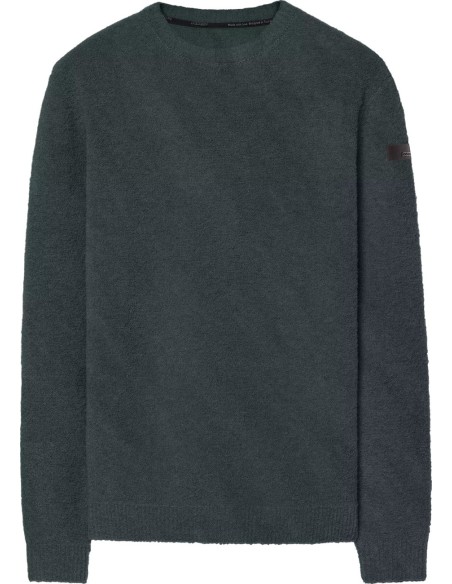 Jersey RRD Bouclé Round Knit verde de cuello redondo vsita frontal