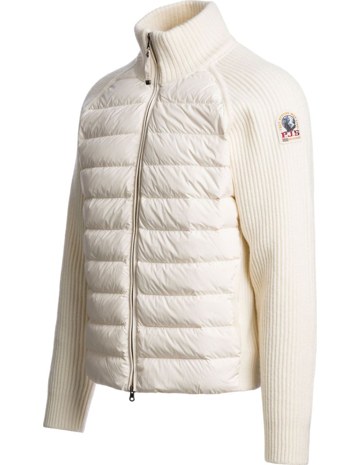 Olmo Cardigan híbrido de Parajumpers en color blanco roto vista lateral