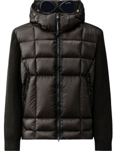 C.P. Company Merino Wool Padded Hybrid Hood Jacket negro con gafas vista frontal