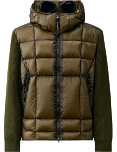 C.P. Company Chaqueta híbrida acolchada con capucha desmontable lana merino verde con gafas vista frontal