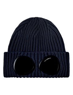 C.P. COMPANY gorro lana merino azul con gafas