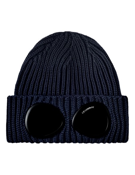 C.P. COMPANY gorro lana merino azul con gafas