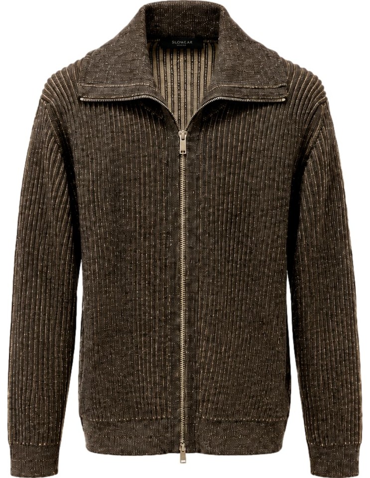 Zanone cardigan lana cremallera bicolor marrón / beige vista frontal