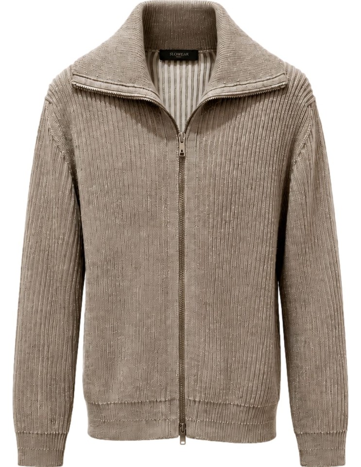 Zanone cardigan lana cremallera bicolor beige/nata vista frontal