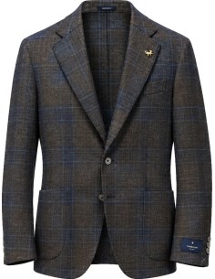 TOMBOLINI Blazer Zero Gravity marrón cuadros azules en lana y seda vista frontal