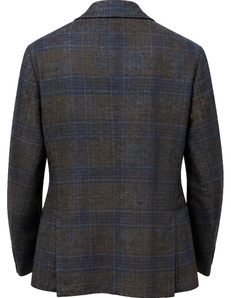 TOMBOLINI Blazer Zero Gravity marrón cuadros azules en lana y seda vista espalda