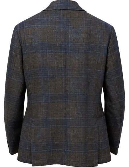 TOMBOLINI Blazer Zero Gravity marrón cuadros azules en lana y seda vista espalda