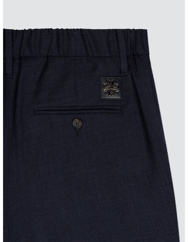 Pantalón Jacob Cohën Gray azul lana invierno detalle logo y cinturilla fruncida