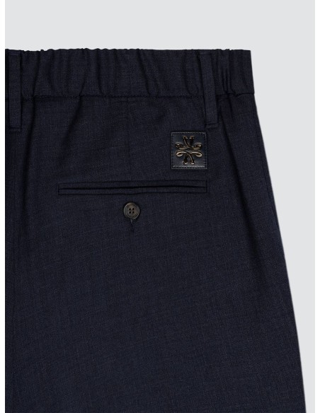 Pantalón Jacob Cohën Gray azul lana invierno detalle logo y cinturilla fruncida