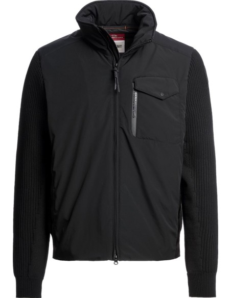 Parajumpers Steel River Cárdigan Híbrido Hombre Negro vista frontal