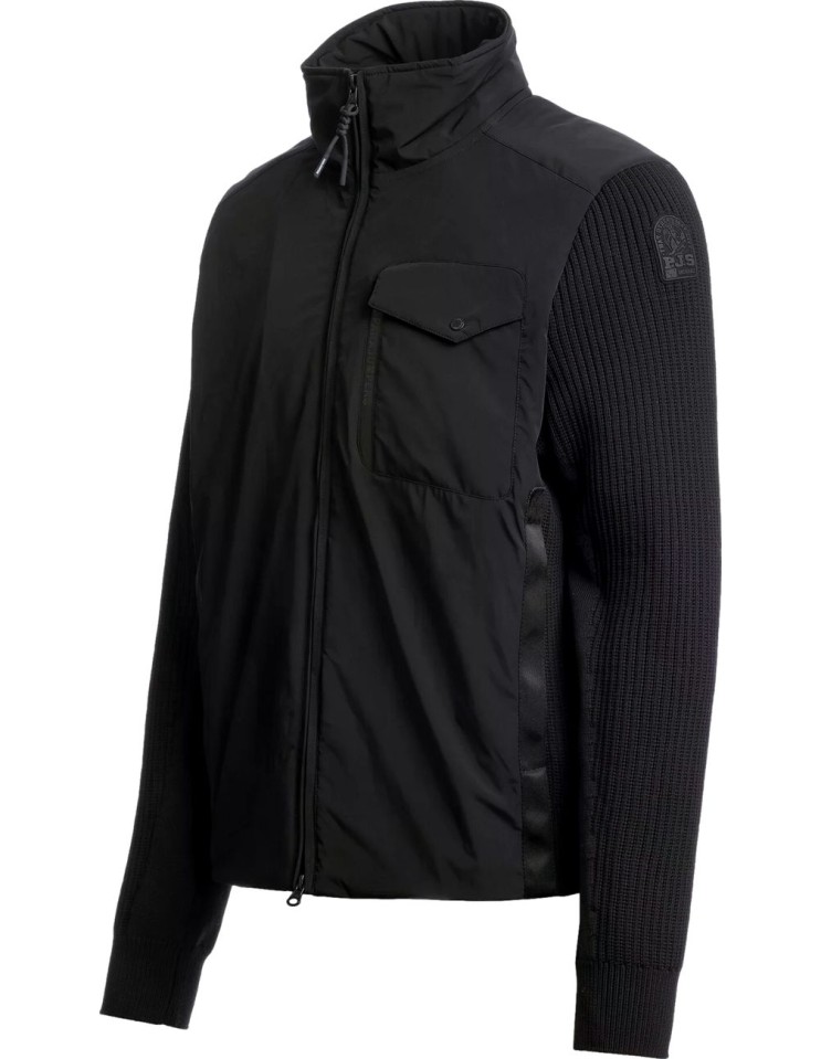 Parajumpers Steel River Cárdigan Híbrido Hombre Negro vista lateral
