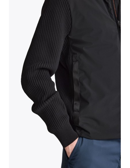 Parajumpers Steel River Cárdigan Híbrido Hombre Negro detalle manga