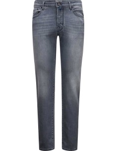 Jacob Cohën Jeans Bard gris etiqueta tartán azul, vista frontal