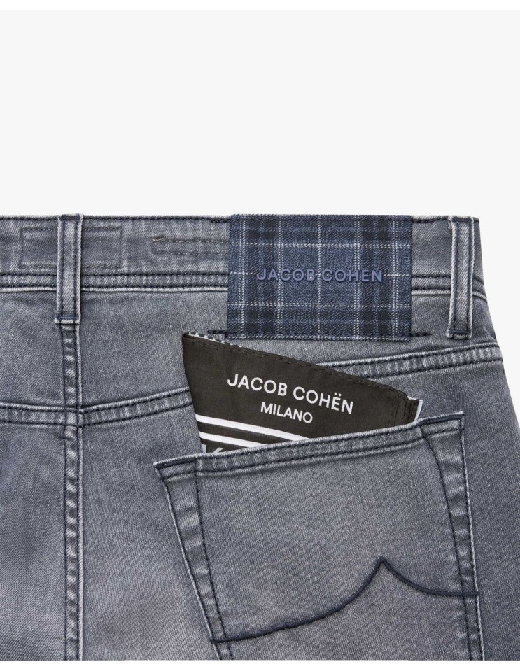 Jacob Cohën Jeans Bard gris etiqueta tartán azul etiqueta tartan azul