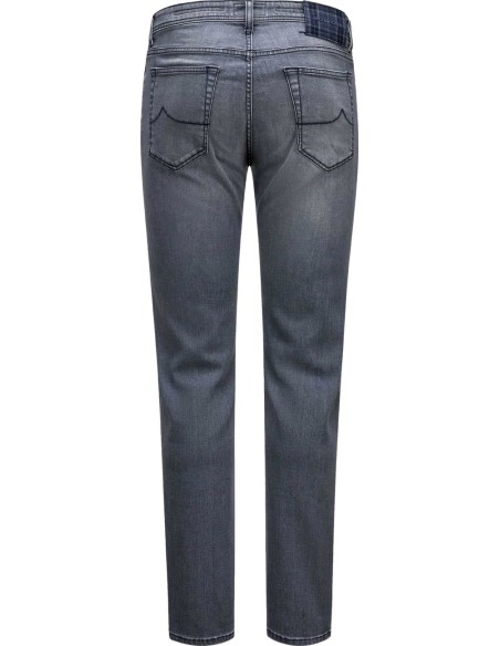 Jacob Cohën Jeans Bard gris etiqueta tartán azul vista trasera