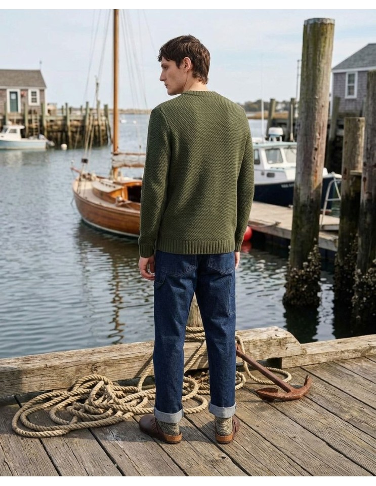 Jersey verde cuello redondo de punto estructurado modelo Luz – Saint James vista espalda
