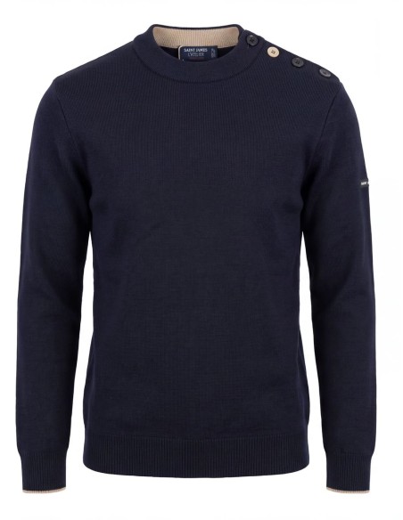 Jersey Saint James azul marino Rives con contrastes en beige vista frontal