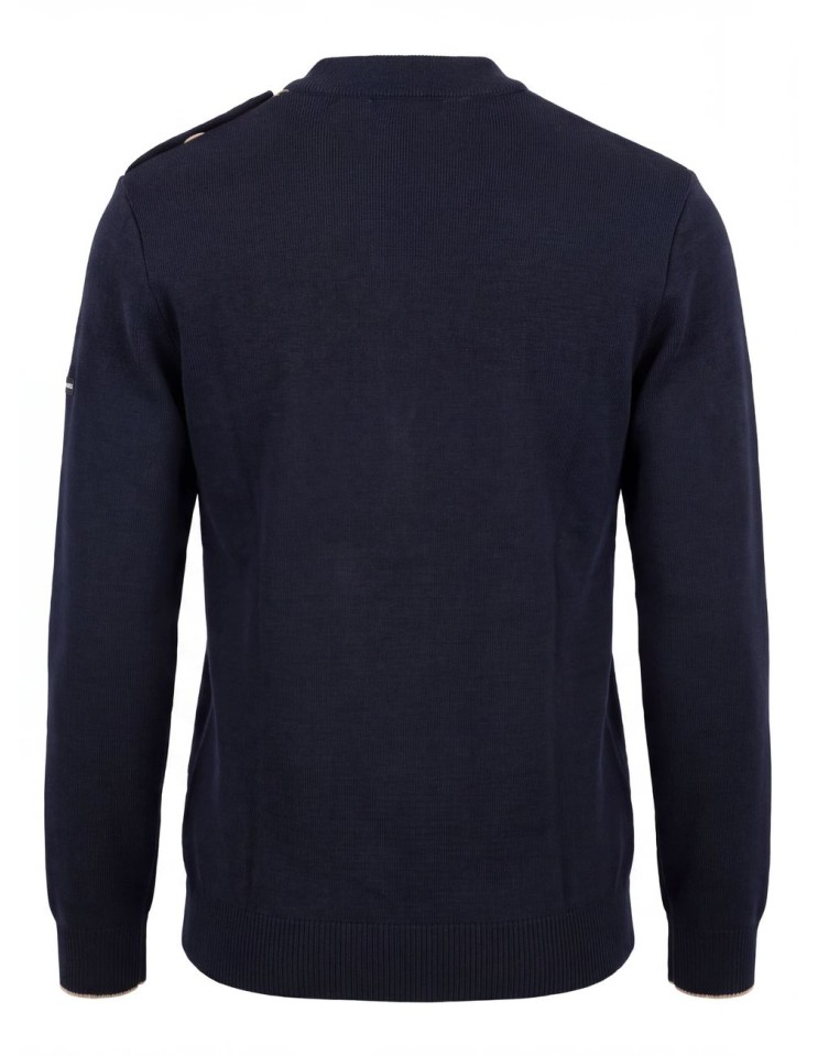 Jersey Saint James azul marino Rives con contrastes en beige vista espalda