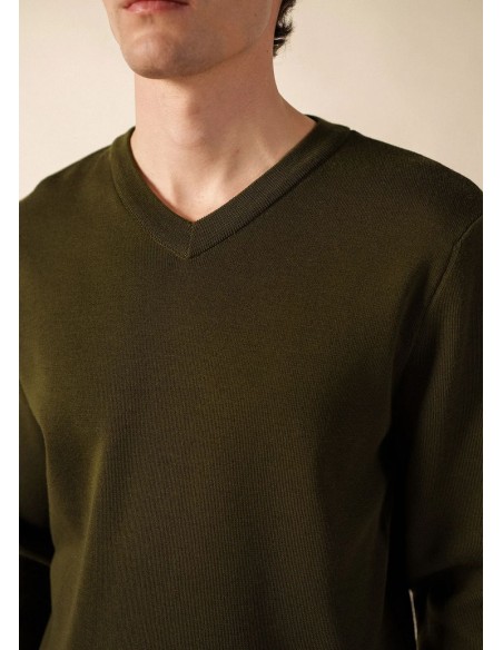 Saint James Jersey de pico color verde land vista frontal detalle punto y pico