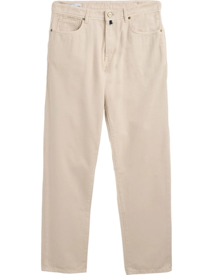 Incotex Pantalón cinco bolsillos algodon cashmere marfil vista frontal