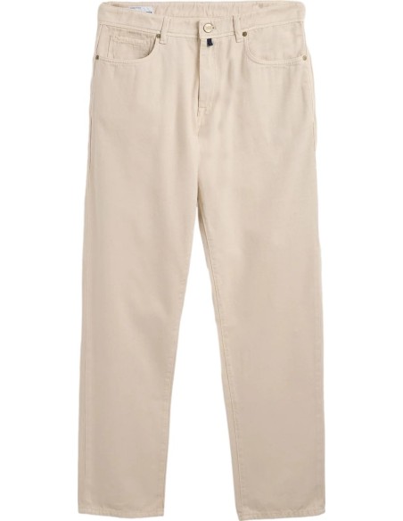 Incotex Pantalón cinco bolsillos algodon cashmere marfil vista frontal