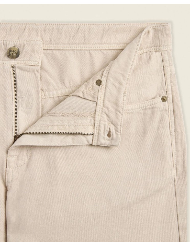 Incotex Pantalón cinco bolsillos algodon cashmere marfil detalle cierre