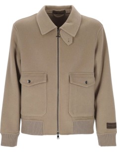Cazadora bomber Onthebund beige cashmere y lana vista frontal
