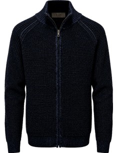 Cárdigan azul de Ferrante con cremallera doble 100% lana merino extrafina vista frontal