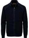 Cárdigan azul de Ferrante con cremallera doble 100% lana merino extrafina vista frontal
