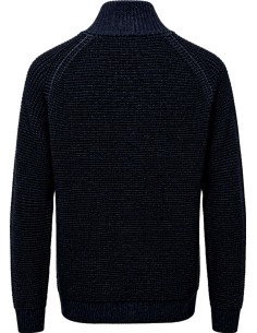 Cárdigan azul de Ferrante con cremallera doble 100% lana merino extrafina vista frontal 2