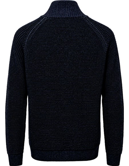 Cárdigan azul de Ferrante con cremallera doble 100% lana merino extrafina vista espalda