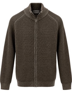 Cárdigan marrón de Ferrante con cremallera doble 100% lana merino extrafina vista frontal