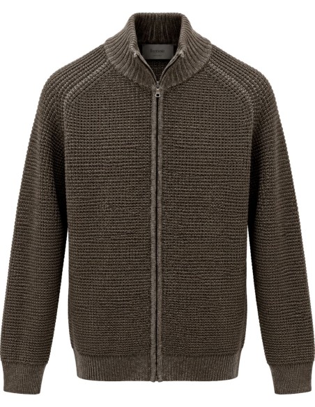 Cárdigan marrón de Ferrante con cremallera doble 100% lana merino extrafina vista frontal
