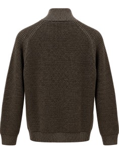 Cárdigan marrón de Ferrante con cremallera doble 100% lana merino extrafina vista frontal 2
