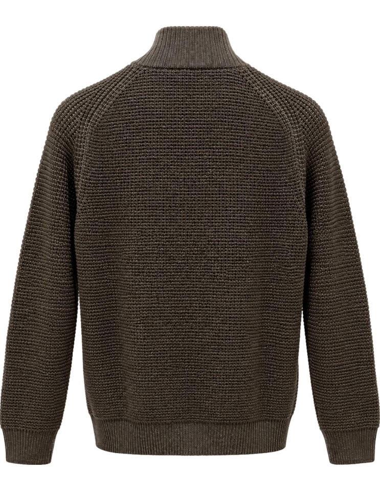 Cárdigan marrón de Ferrante con cremallera doble 100% lana merino extrafina vista espalda