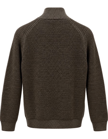 Cárdigan marrón de Ferrante con cremallera doble 100% lana merino extrafina vista espalda