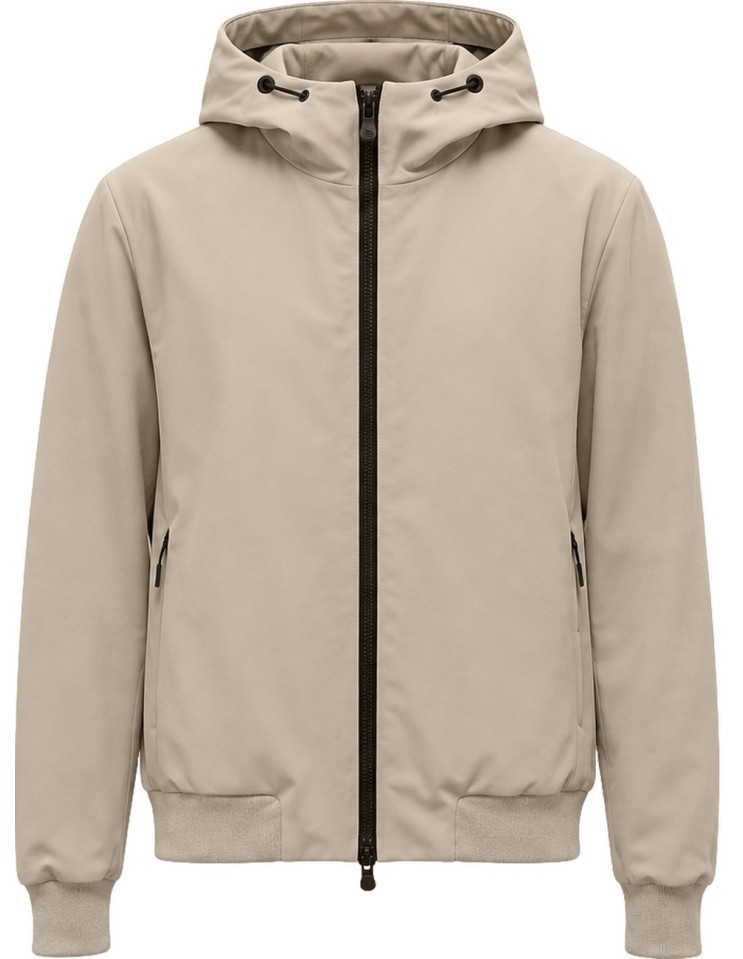 Fradi soft shell Beige con capucha e interior aterciopelado vista frontal